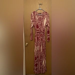 Red Paisley Long Sleeve Maxi Dress